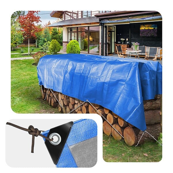 VOUNOT - Bâche de Protection en Polyéthylène resistant et impermeable 240g/m² bleu 4x6m - large