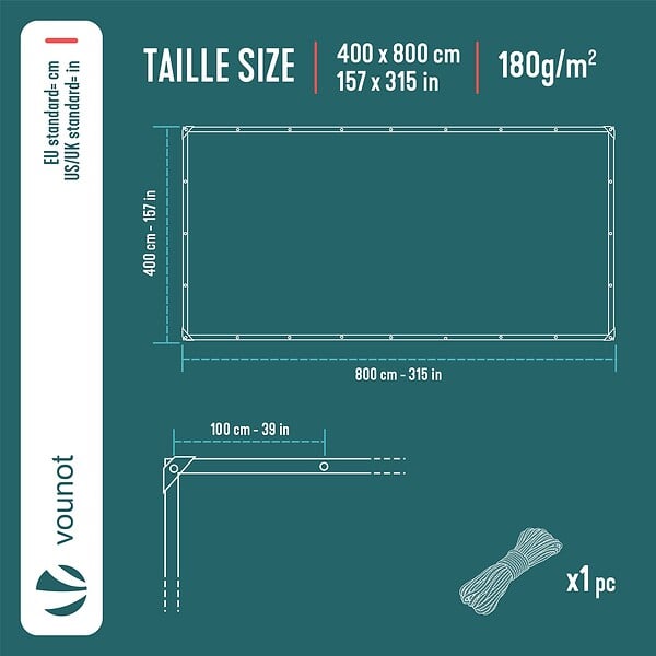 VOUNOT - Bâche de Protection en Polyéthylène resistant et impermeable 180g/m² blanche 4x8m - large