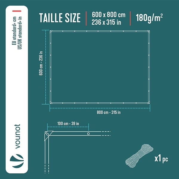 VOUNOT - Bâche de Protection en Polyéthylène resistant et impermeable 180g/m² blanche 6x8m - large