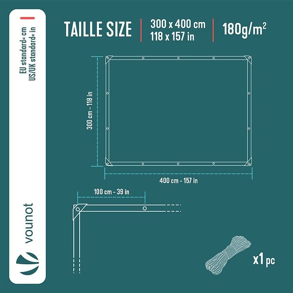 VOUNOT - Bâche de Protection en Polyéthylène resistant et impermeable 180g/m² blanche 3x4m - large