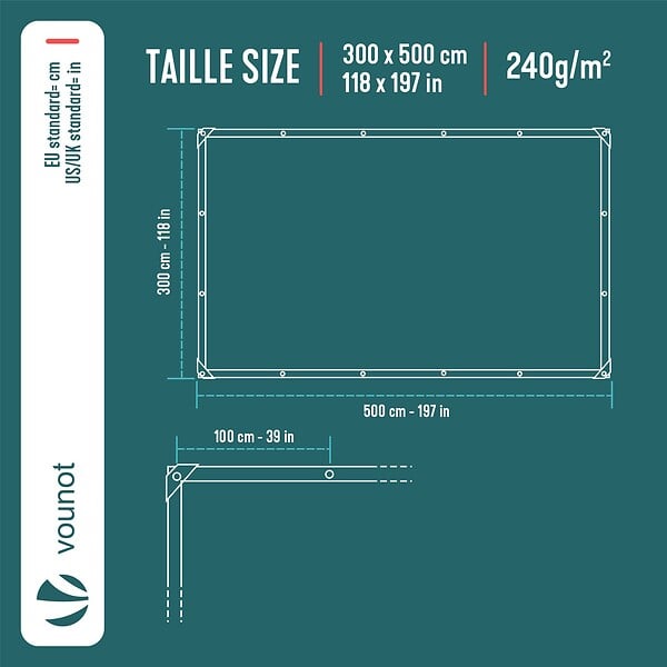VOUNOT - Bâche de Protection en Polyéthylène resistant et impermeable 240g/m² bleu 3x5m - large