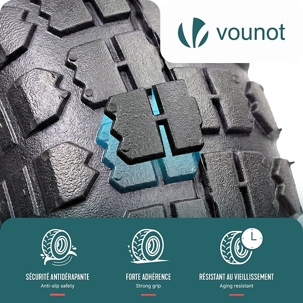 VOUNOT - Roue gonflable robuste 3.5-4 pour chariot brouette alesage 16mm 260x85mm metal - large