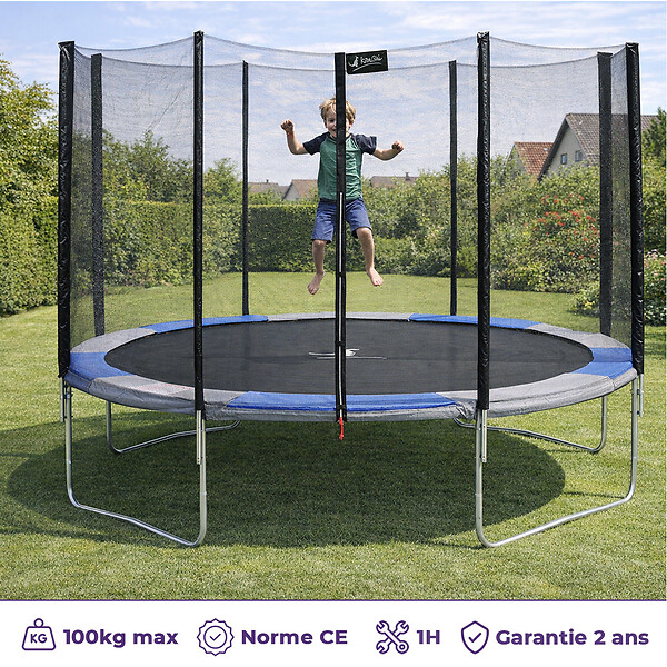 KANGUI - Trampoline rond Ø 430cm avec filet, échelle, bâche et kit ancrage - RALLI 430 - large