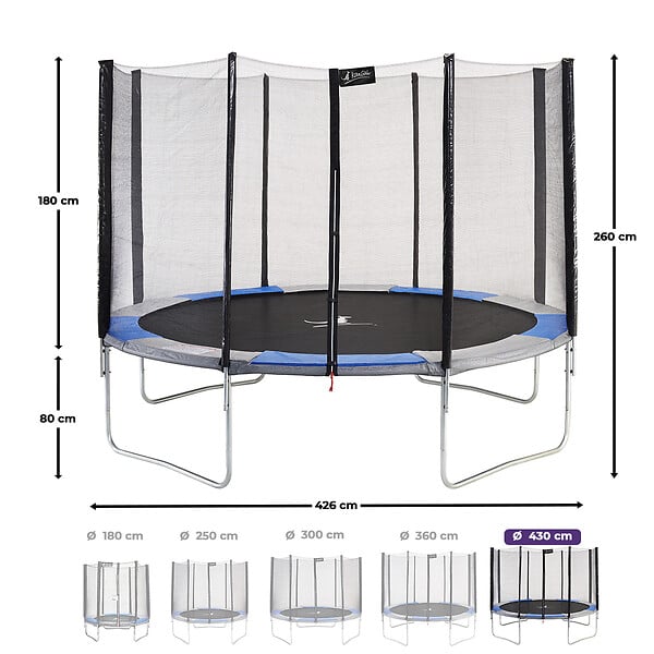 KANGUI - Trampoline rond Ø 430cm avec filet, échelle, bâche et kit ancrage - RALLI 430 - large