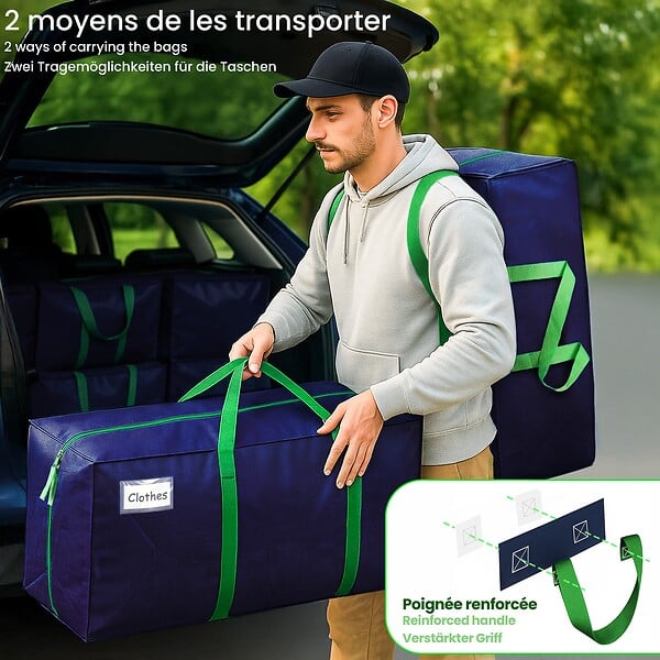 VOUNOT - Lot de 10 sacs de demenagement grand format avec sangles et poignee bleu - large