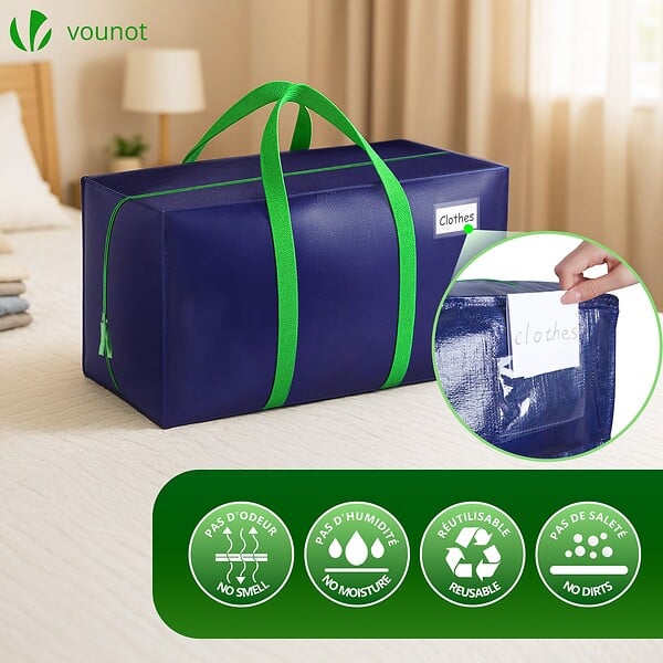 VOUNOT - Lot de 10 sacs de demenagement grand format avec sangles et poignee bleu - large