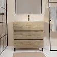 AURLANE - Meuble de salle de bains 70 cm TIMBER - Décor Chêne Naturel 3 tiroirs avec Vasque blanche - vignette