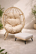 CONCEPT USINE - Ensemble d'extérieur : fauteuil suspendu effet rotin et repose-pieds avec coussin beige JANE - vignette