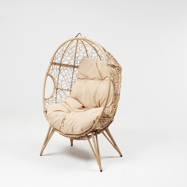 CONCEPT USINE - Ensemble d'extérieur : fauteuil suspendu effet rotin et repose-pieds avec coussin beige JANE - large