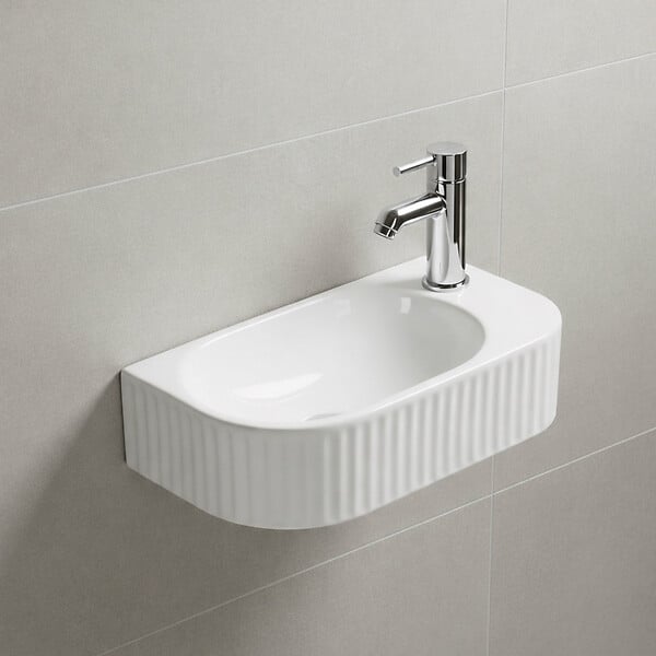 OTITEC - Lave-mains mural droite -40 x 21,5 cm -Blanc rainuré -NOVA - large