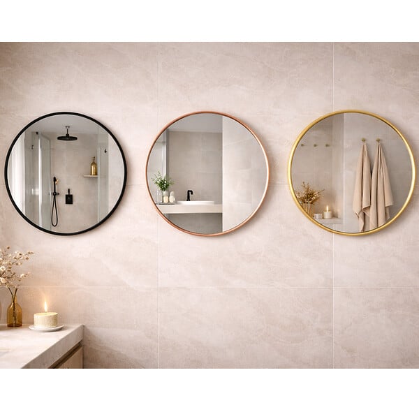 OTITEC - Miroir LED rond - 60 x 60 cm - Double éclairage LED façade et arrière - Noir - CÉLINA - large