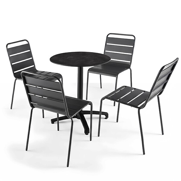 OVIALA - Table bistrot de jardin ronde inclinable 70 cm 4 places ardoise - Opera - large