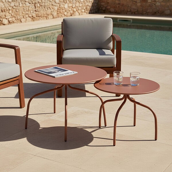 OVIALA - Lot de 2 tables basses gigognes de jardin argile - Venise - large