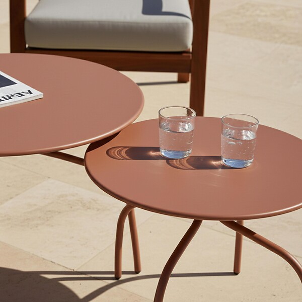 OVIALA - Lot de 2 tables basses gigognes de jardin argile - Venise - large