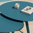 OVIALA - Lot de 2 tables basses gigognes de jardin bleu pacific - Bergame - vignette