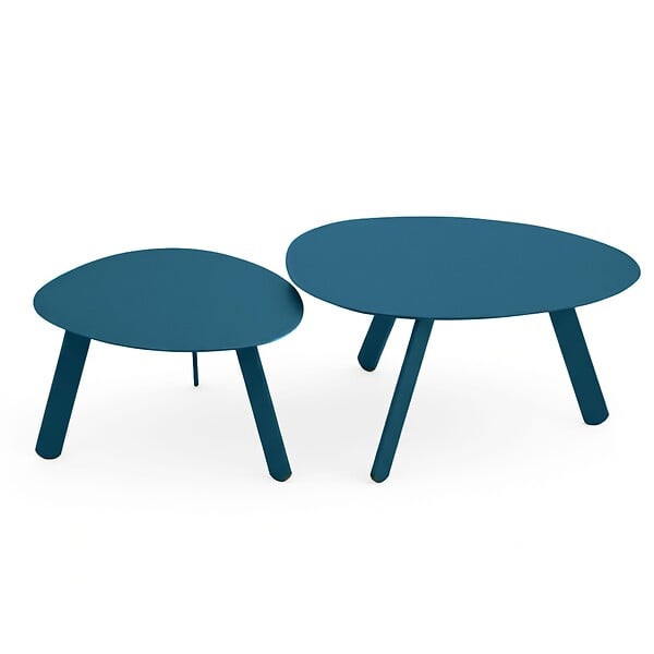 OVIALA - Lot de 2 tables basses gigognes de jardin bleu pacific - Bergame - large