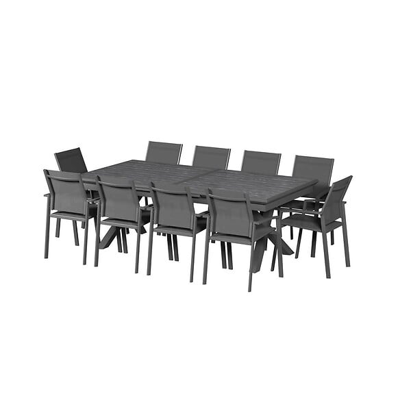 HESPERIDE - Table de jardin extensible "Axiome" ardoise granitée 12 places en aluminium traité époxy - large