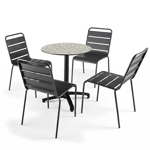 OVIALA - Table bistrot de jardin ronde inclinable 70 cm 4 places terrazzo - Opera - large