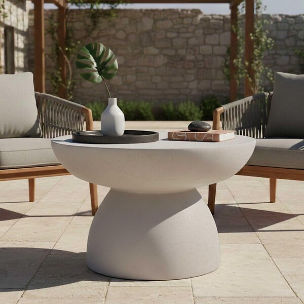 OVIALA - Table basse de jardin ronde diam 60 cm effet béton lisse  - Rhodes - large