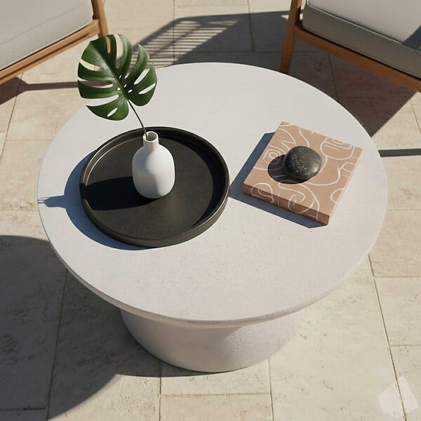 OVIALA - Table basse de jardin ronde diam 60 cm effet béton lisse  - Rhodes - large