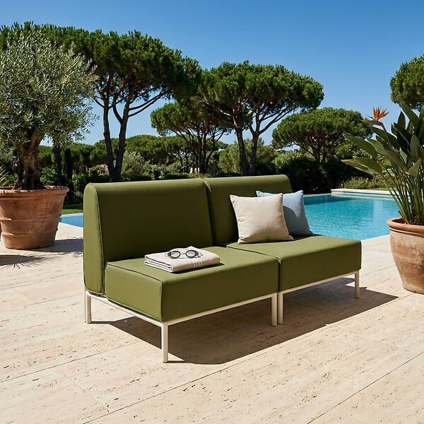 OVIALA - Salon de jardin bas modulable uni 2 places vert kaki - Patio - large