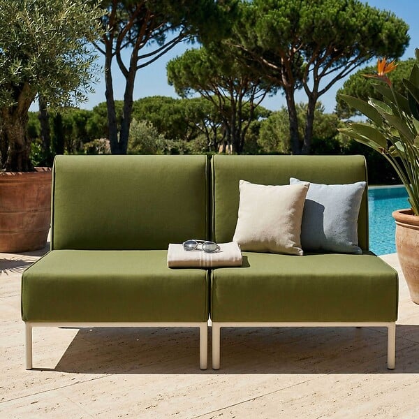 OVIALA - Salon de jardin bas modulable uni 2 places vert kaki - Patio - large