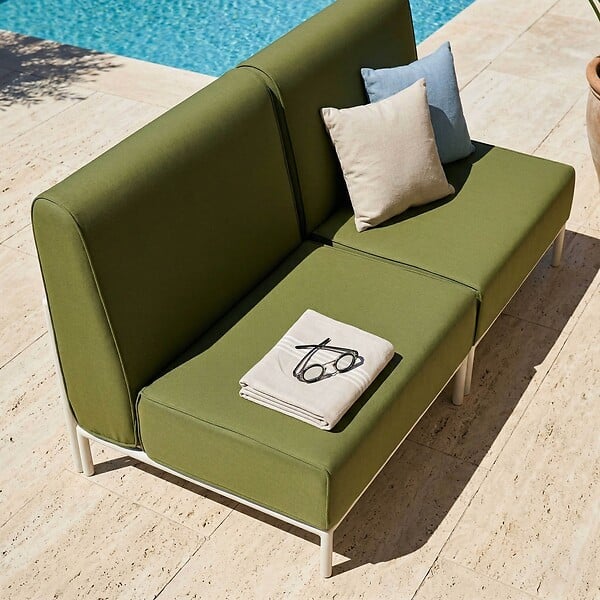 OVIALA - Salon de jardin bas modulable uni 2 places vert kaki - Patio - large