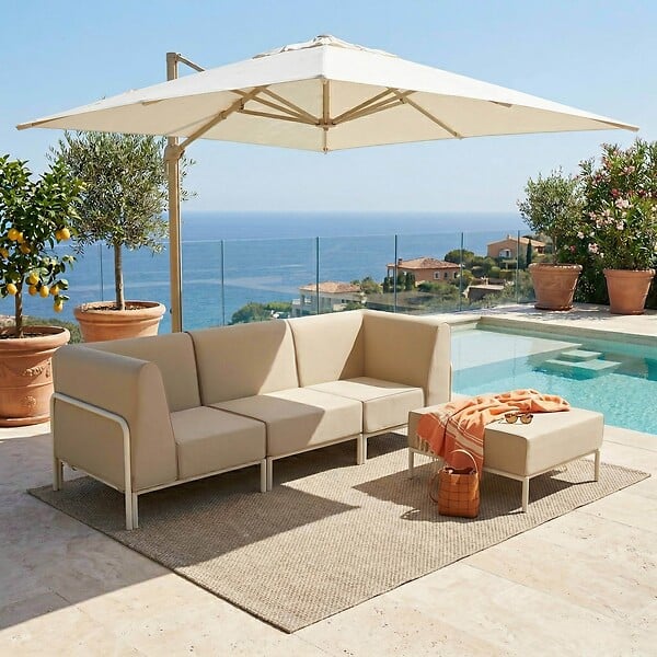OVIALA - Salon de jardin bas modulable uni 4 places beige - Patio - large