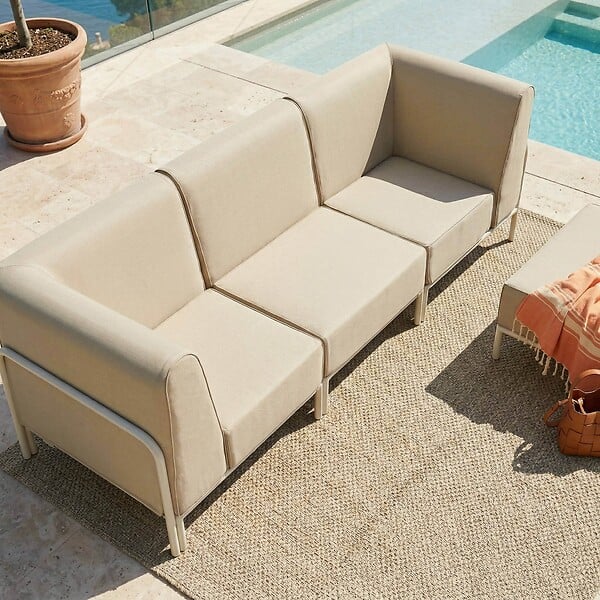 OVIALA - Salon de jardin bas modulable uni 4 places beige - Patio - large