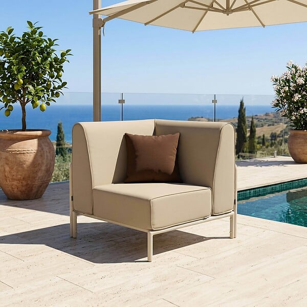OVIALA - Salon de jardin bas modulable uni 4 places beige - Patio - large