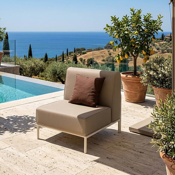 OVIALA - Salon de jardin bas modulable uni 4 places beige - Patio - large