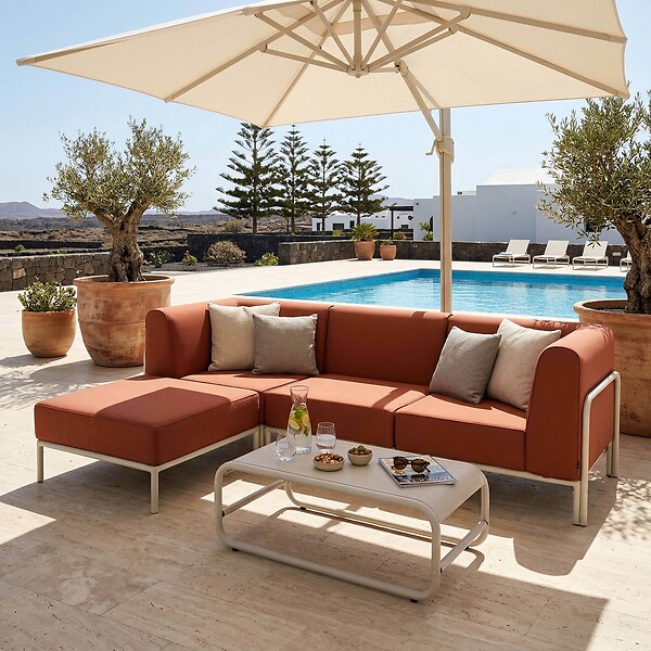 OVIALA - Salon de jardin bas modulable uni 4 places terracotta - Patio - large