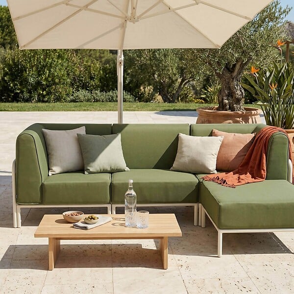OVIALA - Salon de jardin bas modulable uni 4 places vert kaki - Patio - large