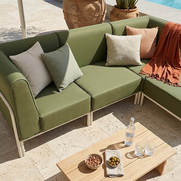 OVIALA - Salon de jardin bas modulable uni 4 places vert kaki - Patio - large