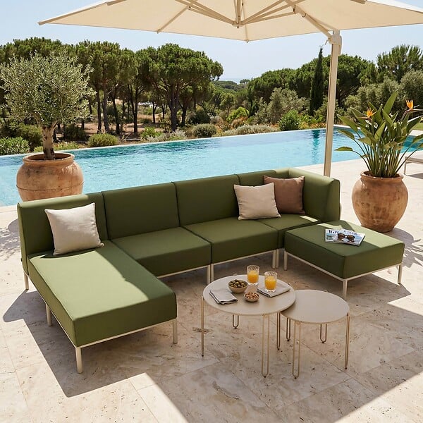 OVIALA - Salon de jardin bas modulable uni 5 places vert kaki - Patio - large