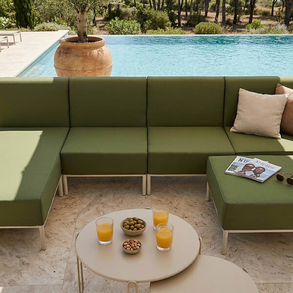 OVIALA - Salon de jardin bas modulable uni 5 places vert kaki - Patio - large