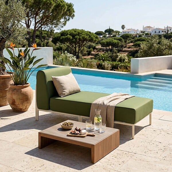 OVIALA - Salon de jardin bas modulable uni 5 places vert kaki - Patio - large