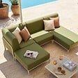 OVIALA - Salon de jardin bas modulable uni 4 places vert kaki - Patio - vignette