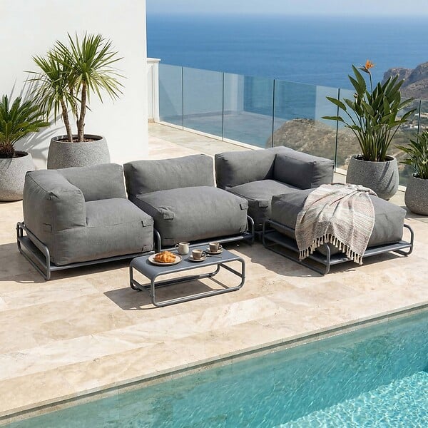 OVIALA - Salon de jardin modulable 4 places avec structure gris - Mixi - large