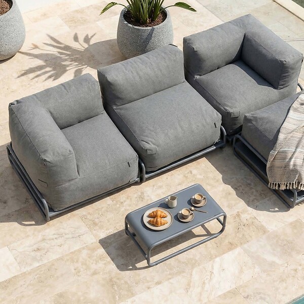 OVIALA - Salon de jardin modulable 4 places avec structure gris - Mixi - large