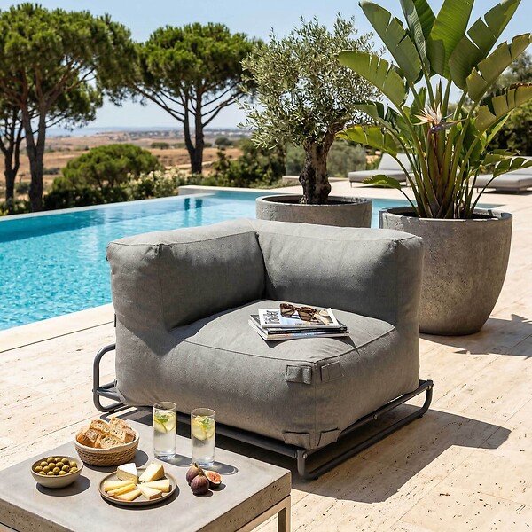 OVIALA - Salon de jardin modulable 4 places avec structure gris - Mixi - large