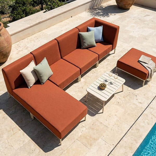 OVIALA - Salon de jardin bas modulable uni 5 places terracotta - Patio - large