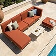 OVIALA - Salon de jardin bas modulable uni 5 places terracotta - Patio - vignette
