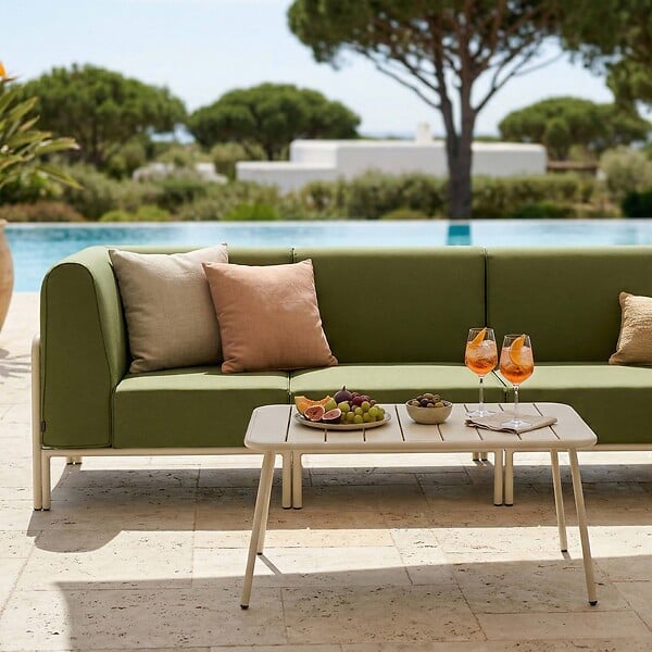 OVIALA - Salon de jardin bas modulable uni 5 places vert kaki - Patio - large