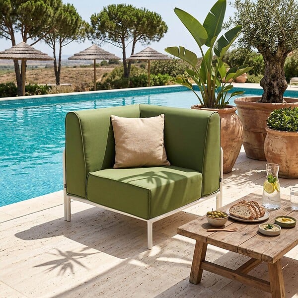 OVIALA - Salon de jardin bas modulable uni 5 places vert kaki - Patio - large