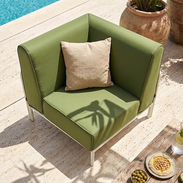 OVIALA - Fauteuil d'angle pour salon de jardin modulable tissu vert kaki - Patio - large