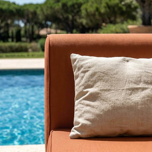 OVIALA - Méridienne pour salon de jardin modulable en tissu terracotta - Patio - large