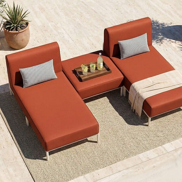 OVIALA - Salon de jardin bas modulable uni 3 places terracotta - Patio - large