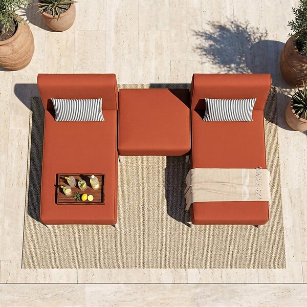 OVIALA - Salon de jardin bas modulable uni 3 places terracotta - Patio - large