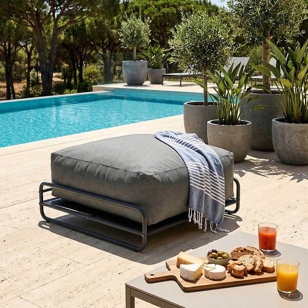 OVIALA - Structure pour fauteuil et pouf de salon de jardin modulable gris - Mixi - large